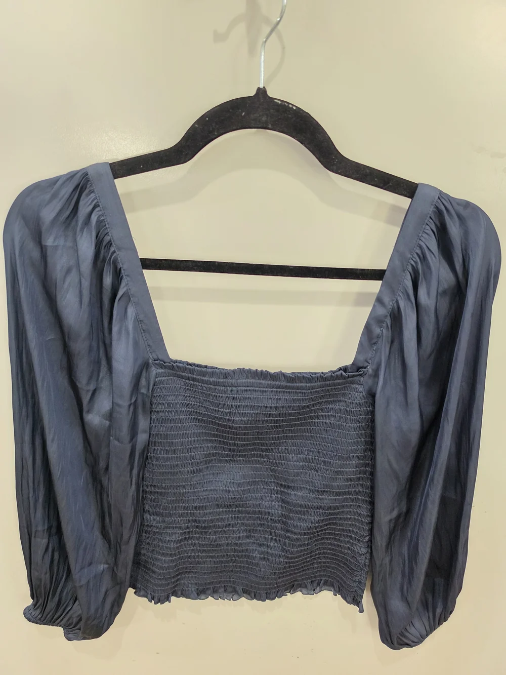 J. Crew Squareneck Smocked Featherweight Satin Top blue Size S Like New